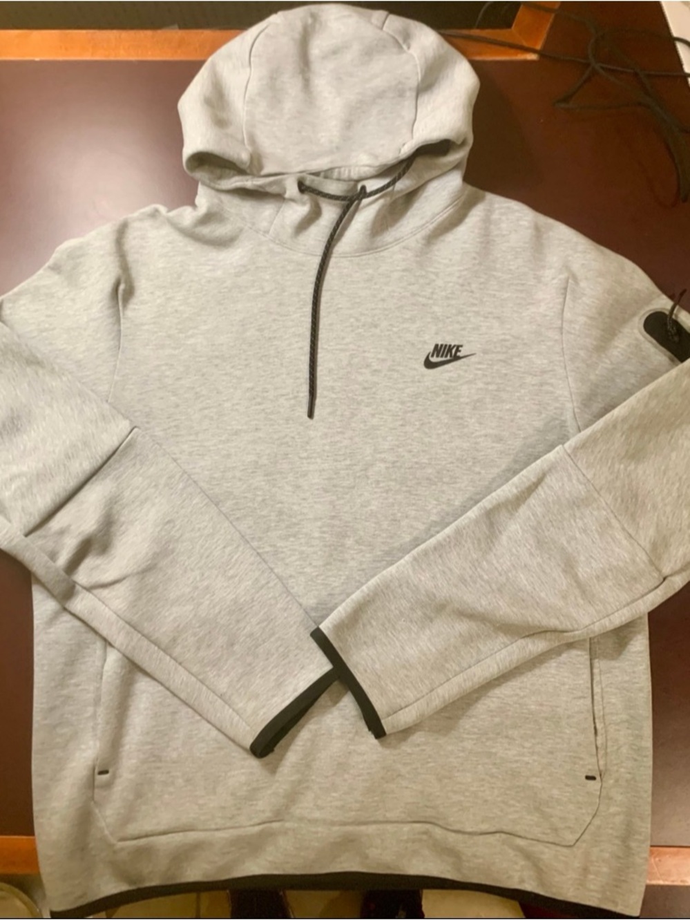 Nike Sportswear Tech Fleece Pullover Hoodie in the 'Dark Grey Heather/Black'